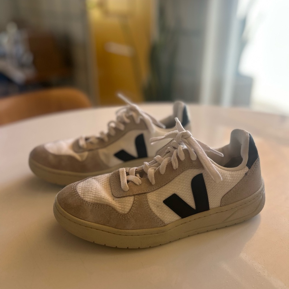 Veja White and Navy Sneakers